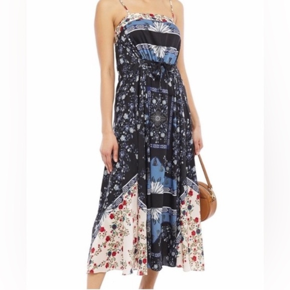 SANDRO Niels floral - print satin twill midi slip dress. NWT